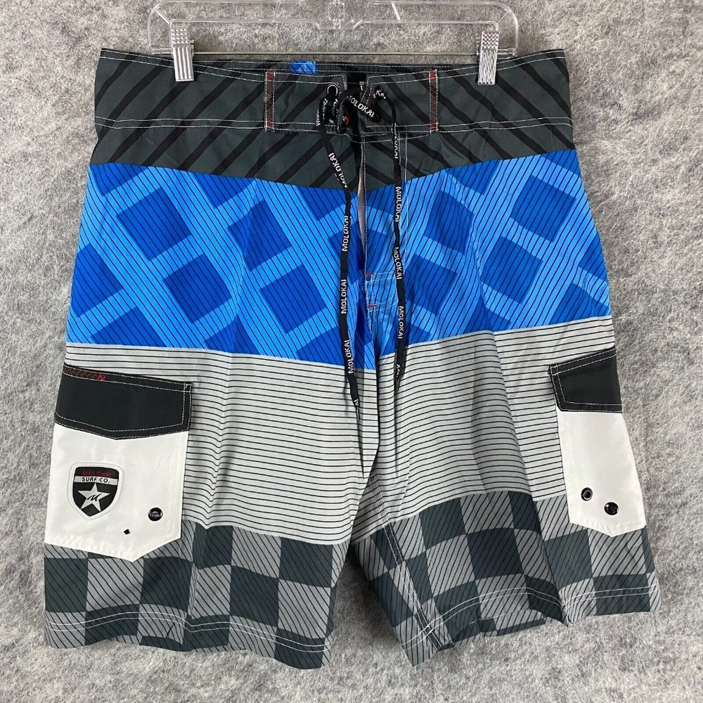 Molokai Board Shorts Size 36 Men's 100% Polyester Adults Blue Striped 2